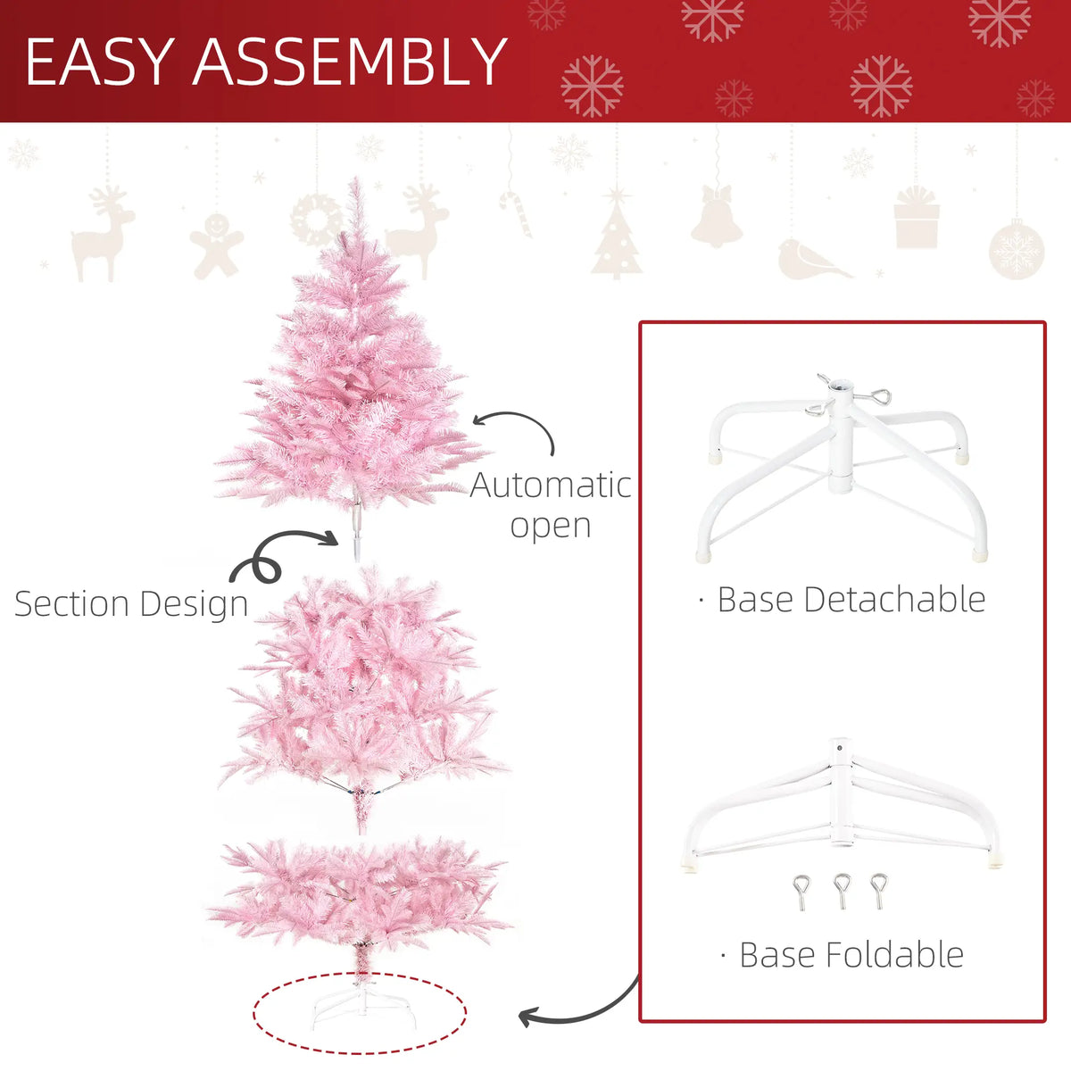 6ft Pink Pop-Up Artificial Christmas Tree with 892 Branch Tips