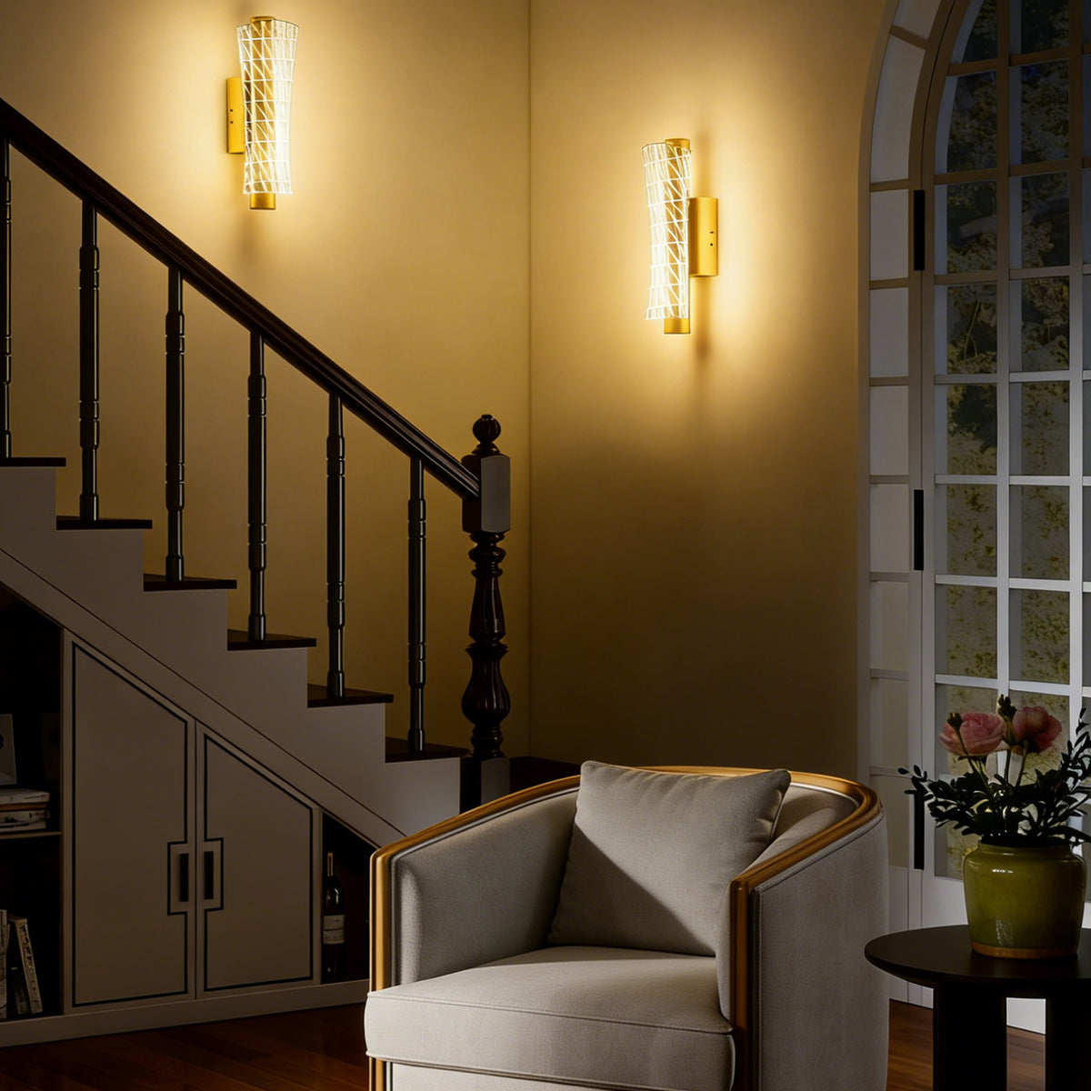 Wall Light Modern LED Geometric Mesh Wall Sconce - Gold Tone