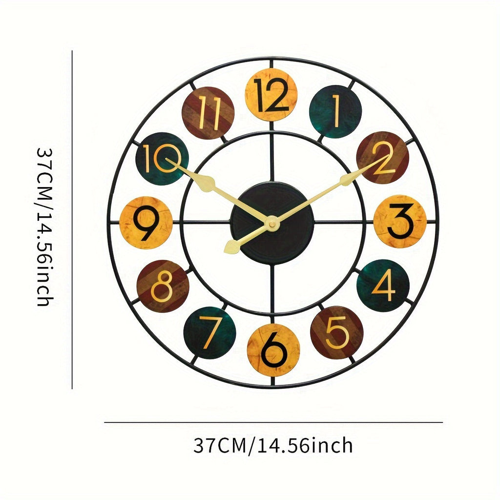 Colourful Retro Metal Wall Clock with Iron Frame