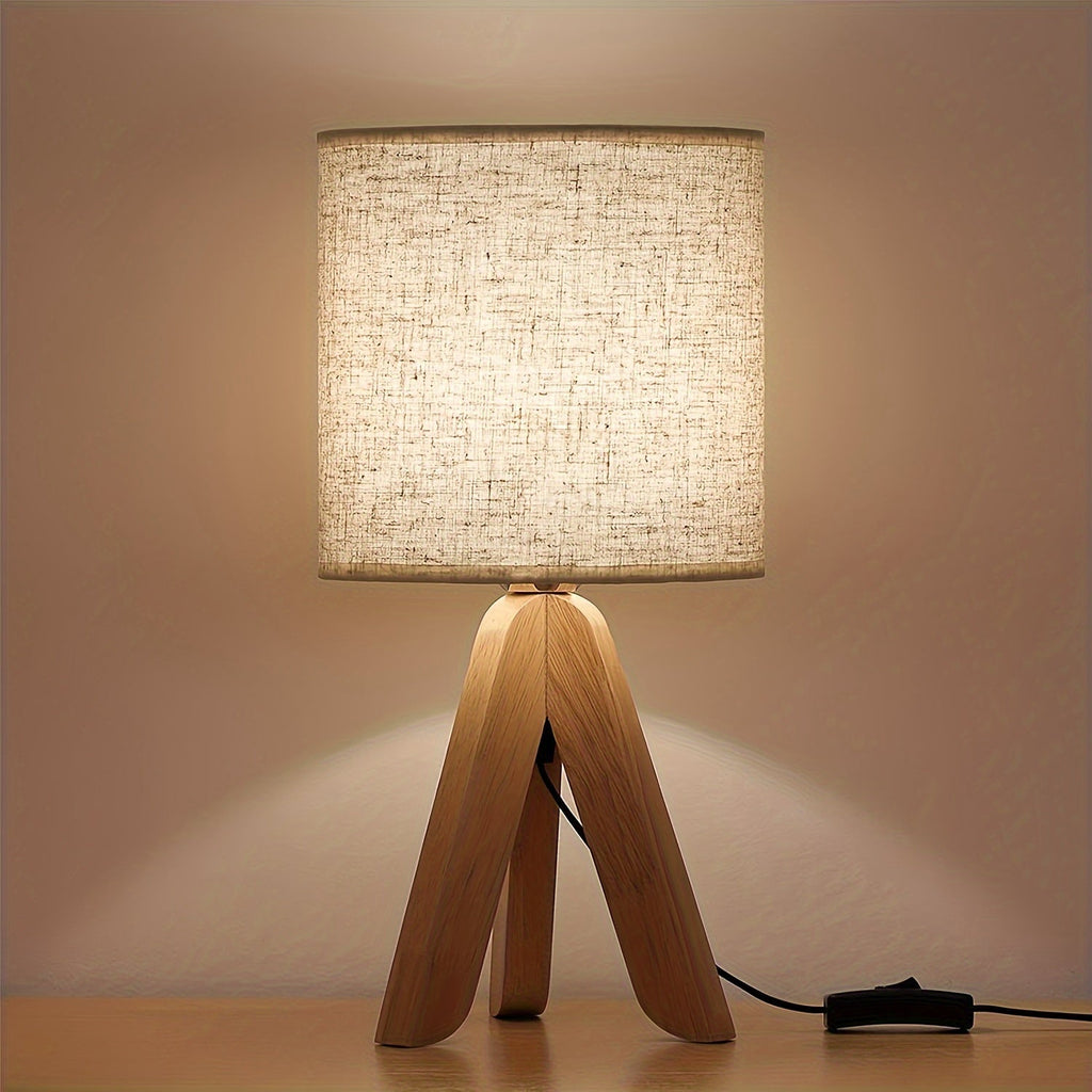 Nordic Wooden Tripod Table Lamp with Linen Shade