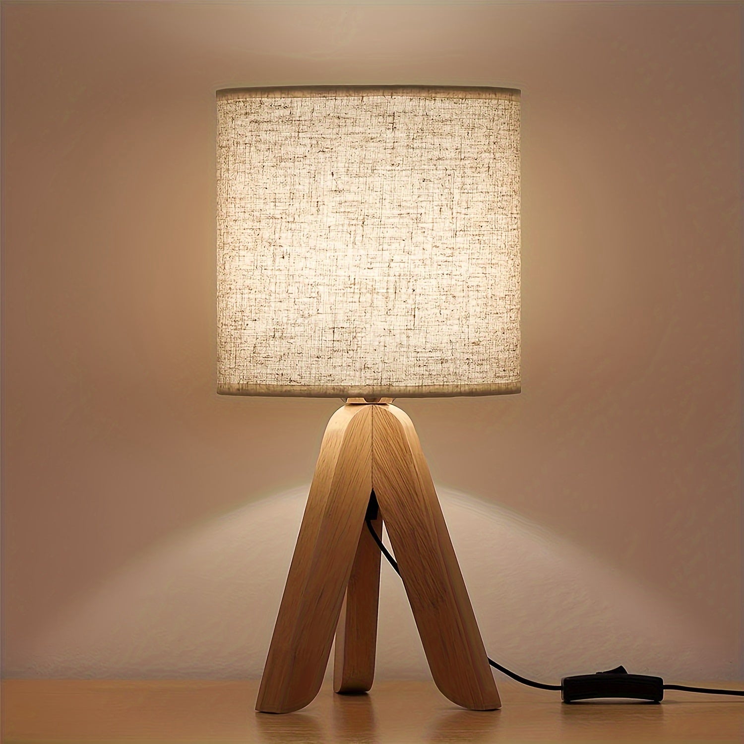 Nordic Wooden Tripod Table Lamp with Linen Shade