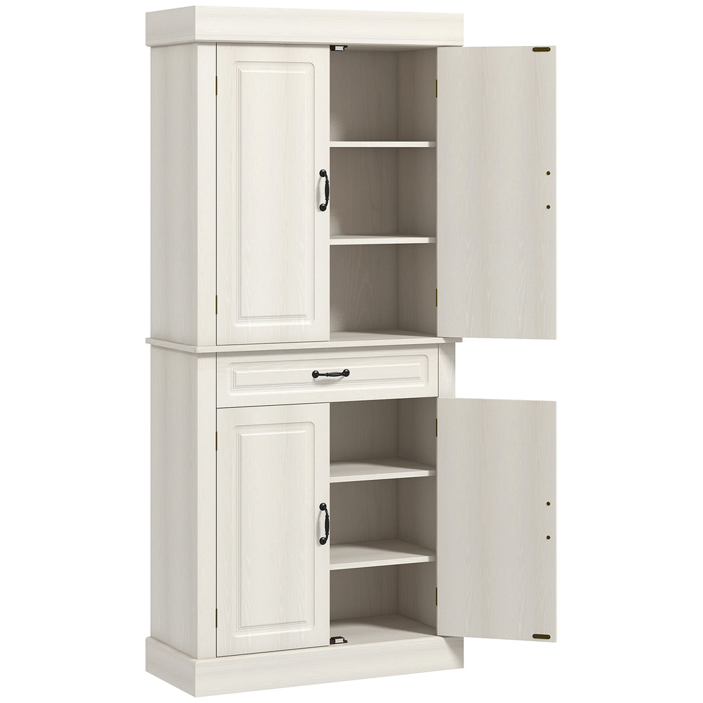 Tall Kitchen Cupboard with Drawer and Dual Cabinet Storage Cream White