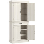 Tall Kitchen Cupboard with Drawer and Dual Cabinet Storage Cream White