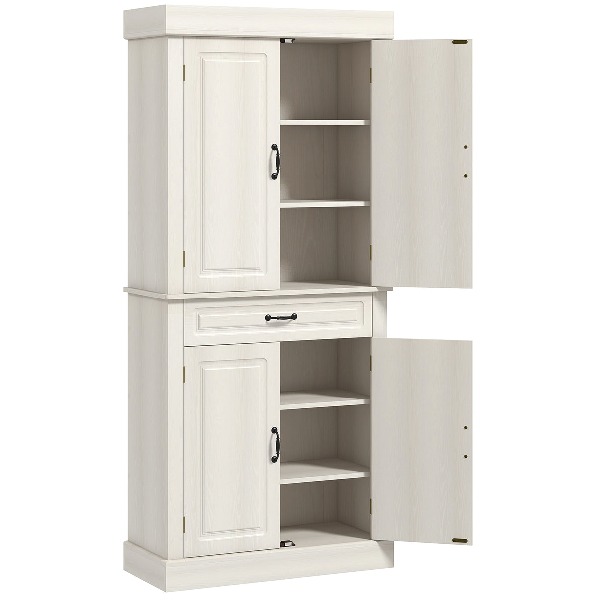 Tall Kitchen Cupboard with Drawer and Dual Cabinet Storage Cream White