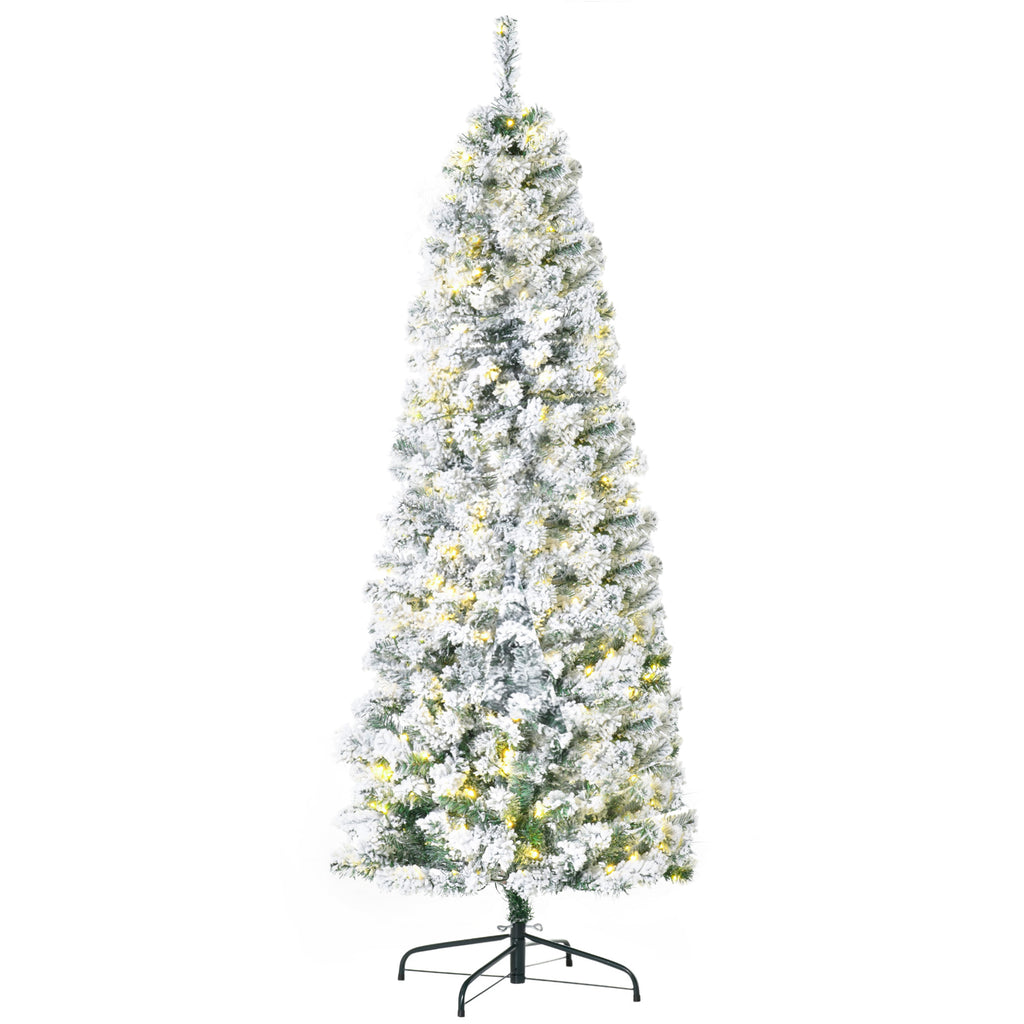 6ft Pre-Lit Snow Flocked Christmas Tree with Warm White LED Lights