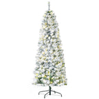 6ft Pre-Lit Snow Flocked Christmas Tree with Warm White LED Lights