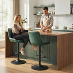 Retro Faux Leather Bar Stools Set of 2 with Adjustable Height - Green