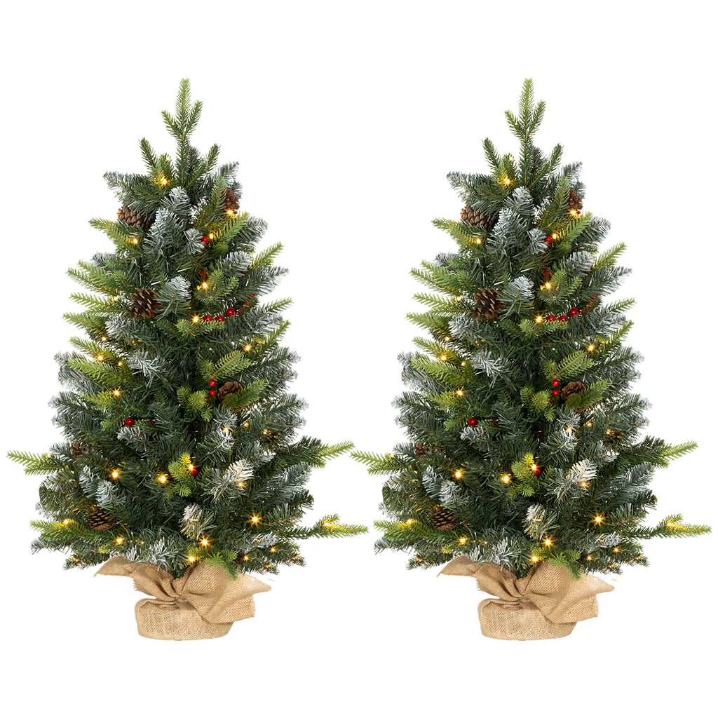 Set of 2 3ft Pre-Lit Tabletop Christmas Trees with LED Lights