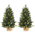 Set of 2 3ft Pre-Lit Tabletop Christmas Trees with LED Lights