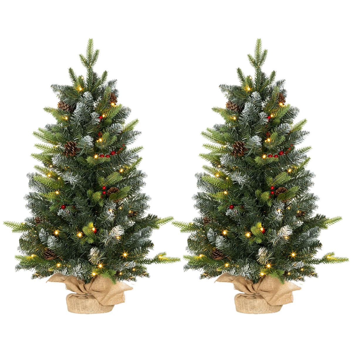 Set of 2 3ft Pre-Lit Tabletop Christmas Trees with LED Lights