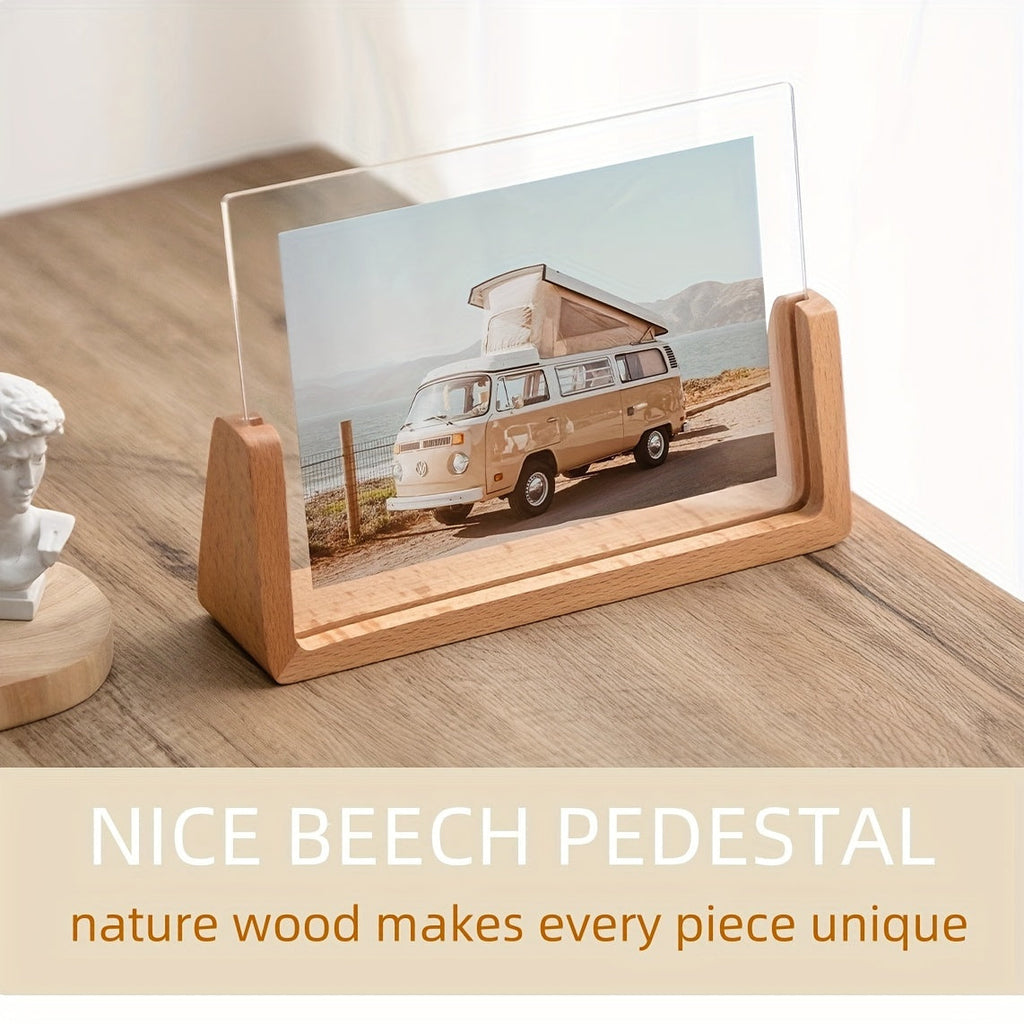U-Shaped Acrylic and Wood Photo Frame for Minimalist Display