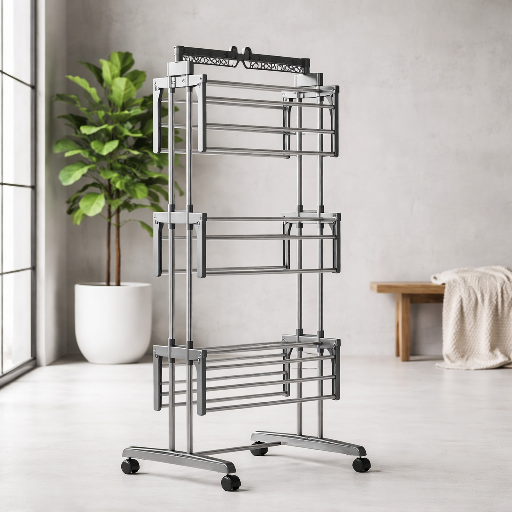 Extra-Large 4-Tier Foldable Clothes Airer with Wheels