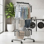 Extra-Large 4-Tier Foldable Clothes Airer with Wheels