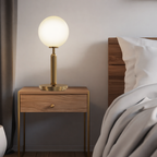 Modern Brushed Gold Table Lamp with Glass Shade Warm Ambient Lighting