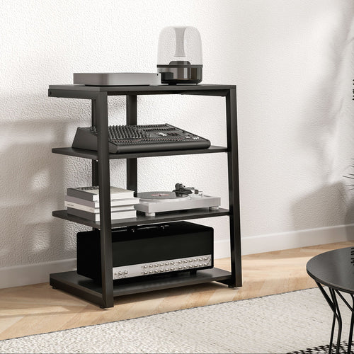 Black 4-Tier Corner TV Stand with Adjustable Shelves