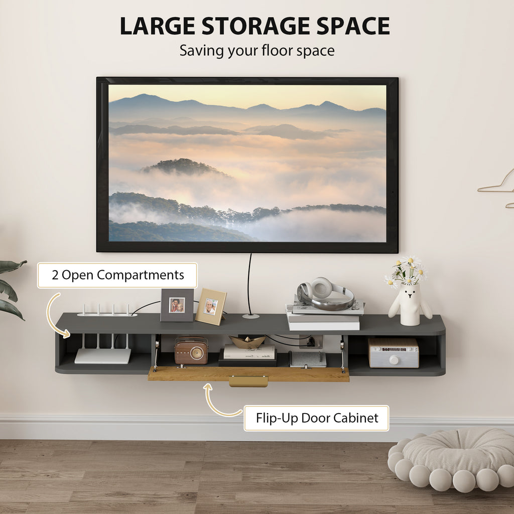 Charcoal Grey Floating TV Cabinet with Cable Management