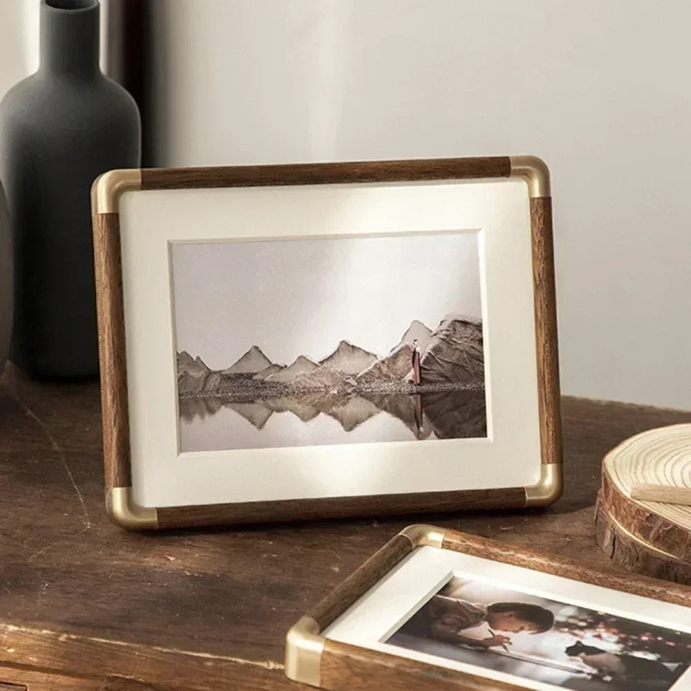 Brooks Tabletop Photo Frame in Vintage Wood and Brass