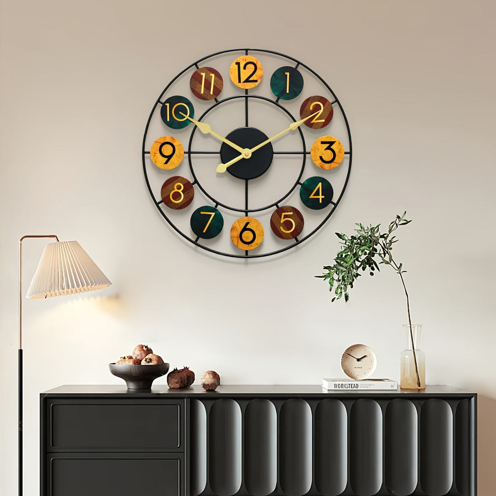 Colourful Retro Metal Wall Clock with Iron Frame