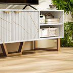 Marble Effect TV Unit with Fluted Cabinet Doors