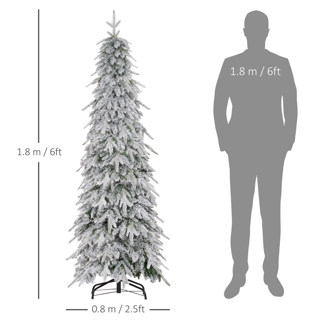 6ft Pencil Snow Flocked Christmas Tree with Downswept Branches