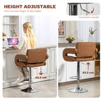 PU Leather Swivel Bar Stool with Backrest and Footrest - Brown