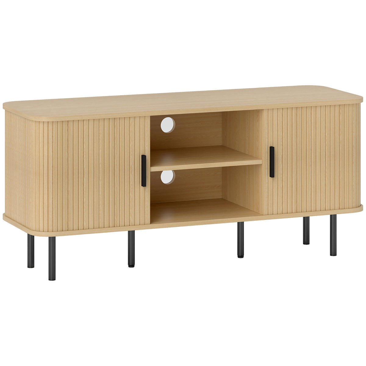 TV Stand Cabinet with Slatted Tambour Doors - Oak