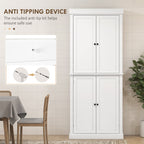 Freestanding Kitchen Cupboard with Six-Tier Adjustable Shelving and Anti-Tip Safety White