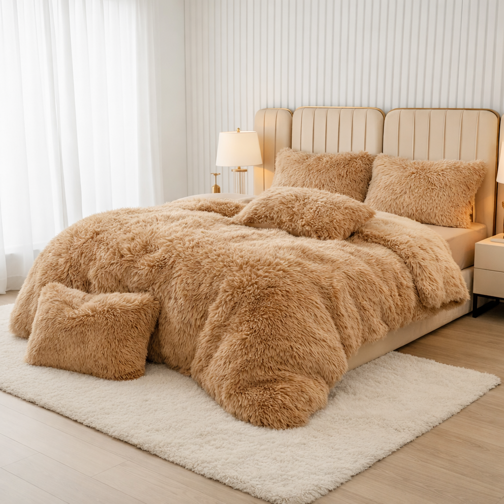 Plush Velvet Bedding Set with Pompom Trim