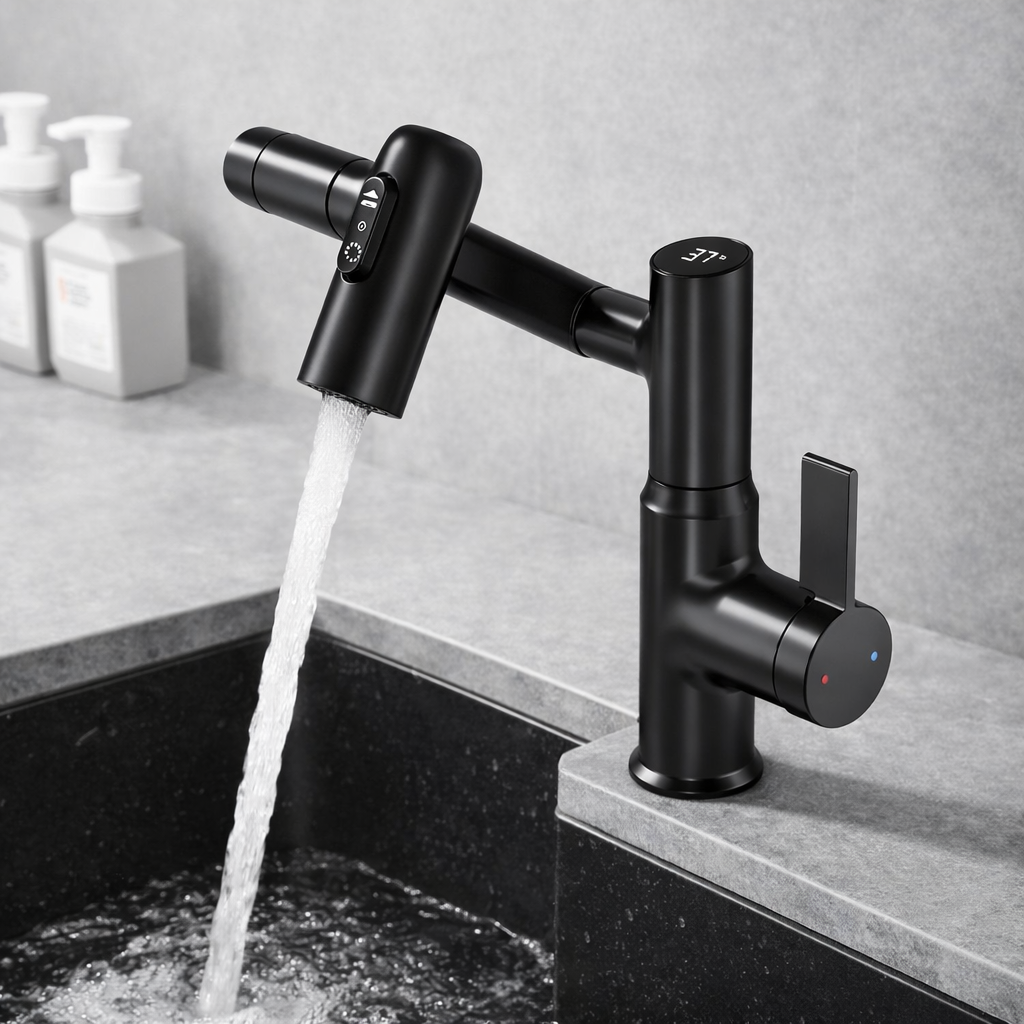 Modern Matte Bathroom Mixer Tap with LED Temperature Display Modern Bathroom Decor