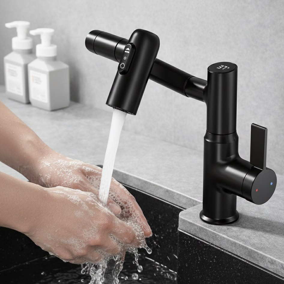 Modern Matte Bathroom Mixer Tap with LED Temperature Display Modern Bathroom Decor