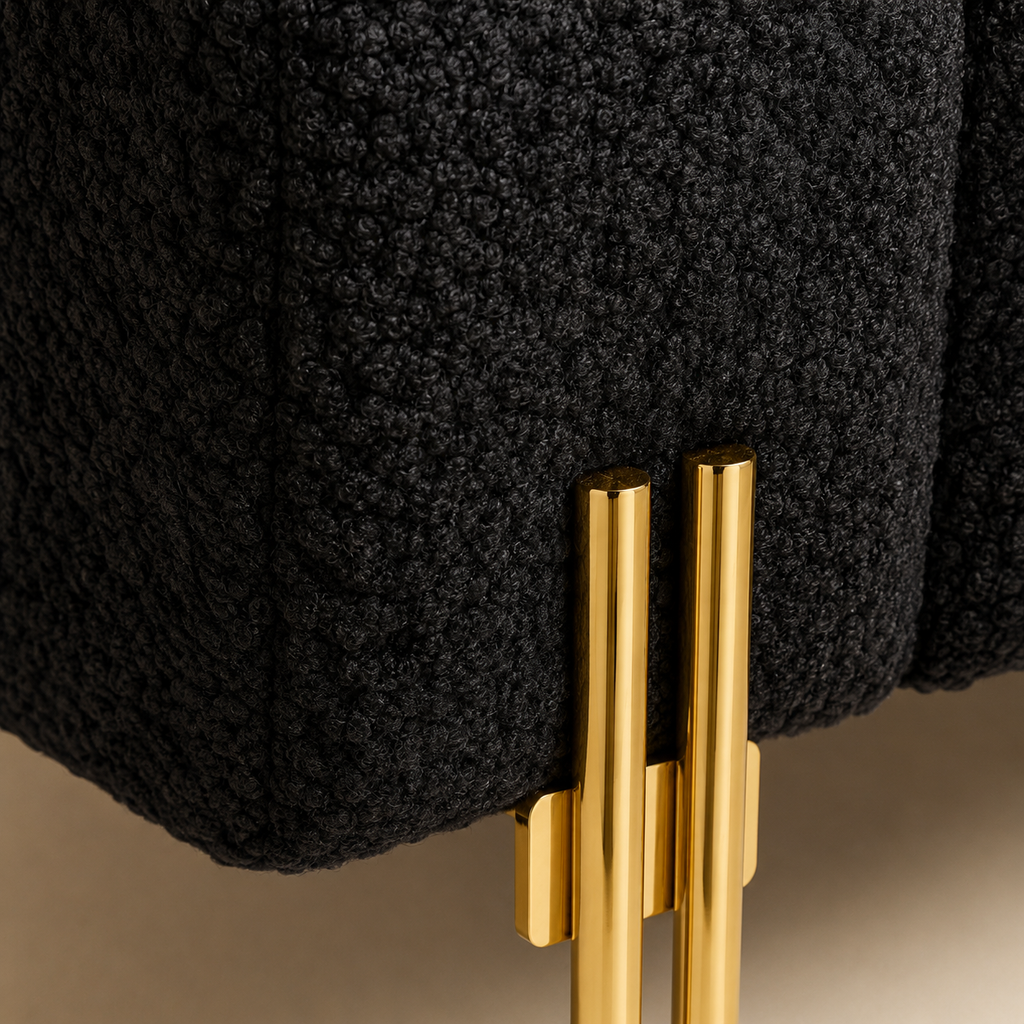 Black Sherpa Upholstered End of Bed Bench with Gold Legs