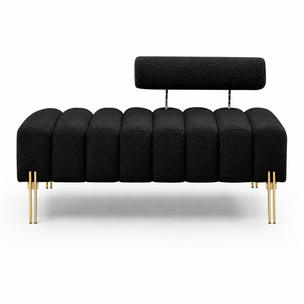 Black Sherpa Upholstered End of Bed Bench with Gold Legs