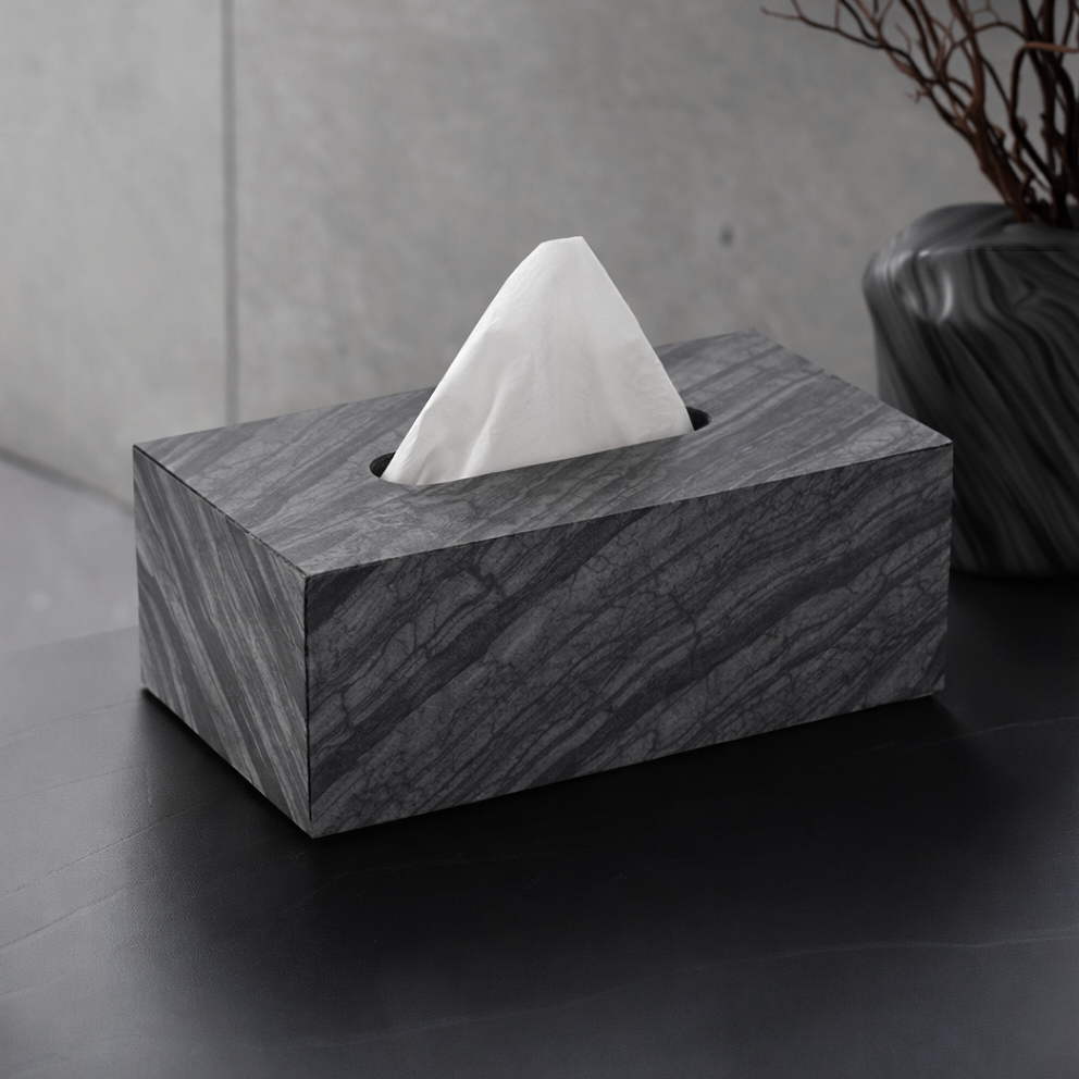 Luxury Marble Tissue Box with Timber Vein Finish