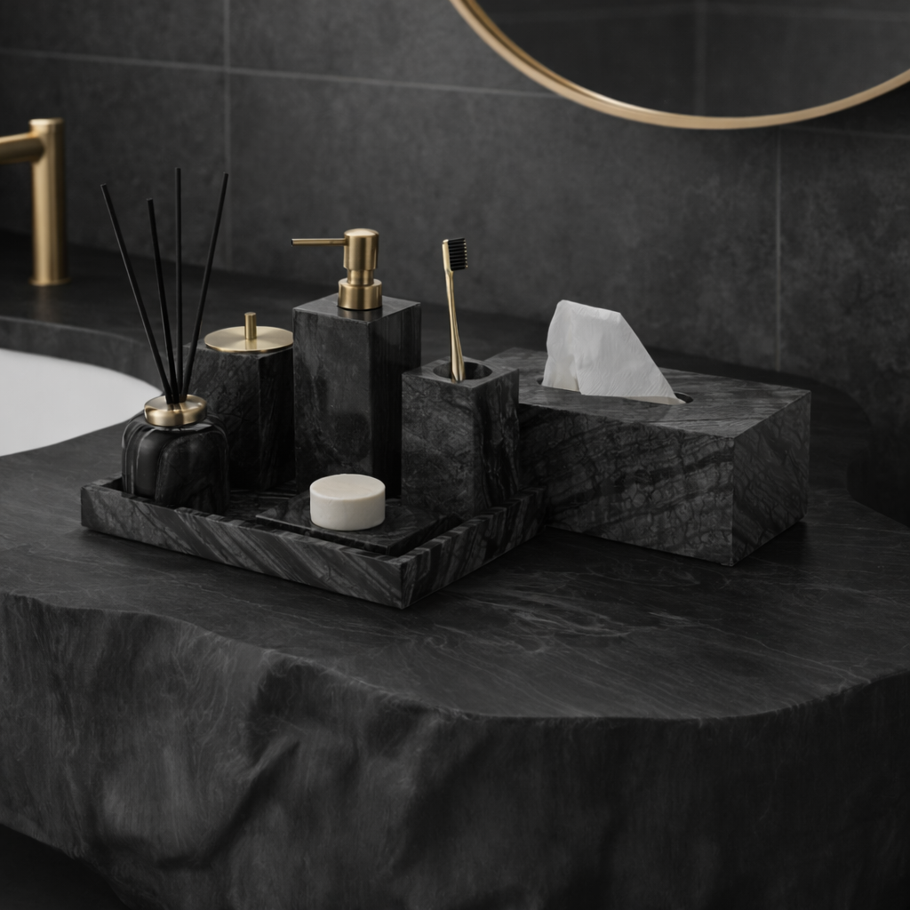 Luxury Marble Tissue Box with Timber Vein Finish