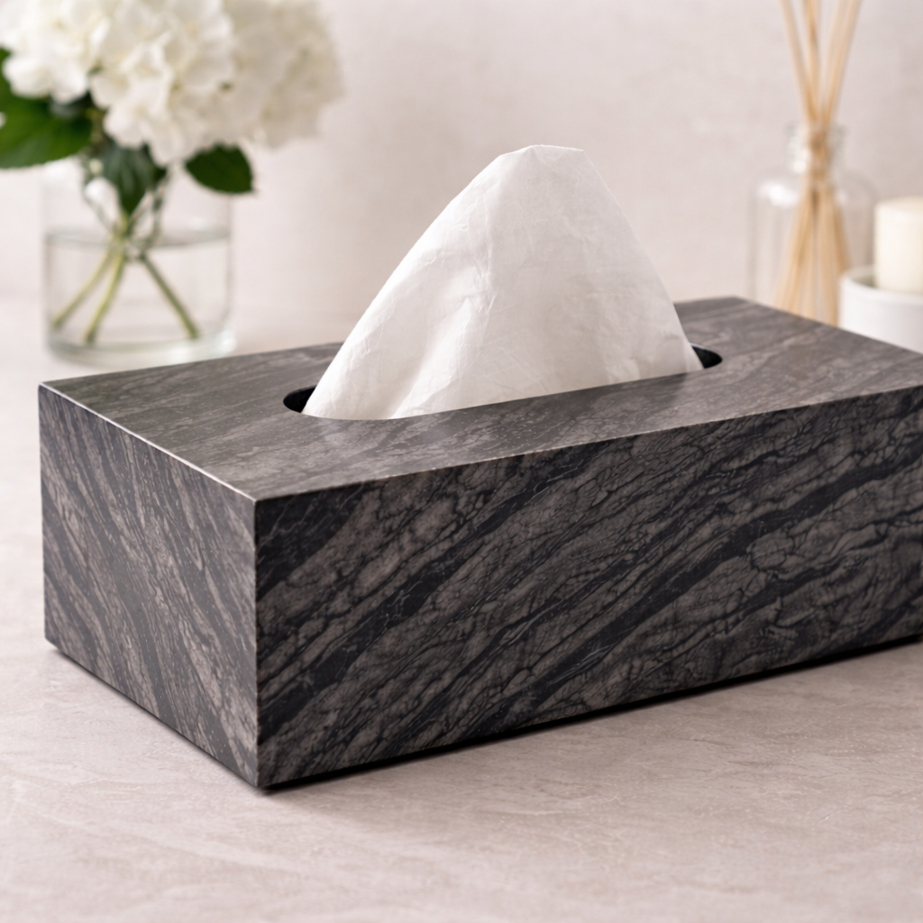 Luxury Marble Tissue Box with Timber Vein Finish