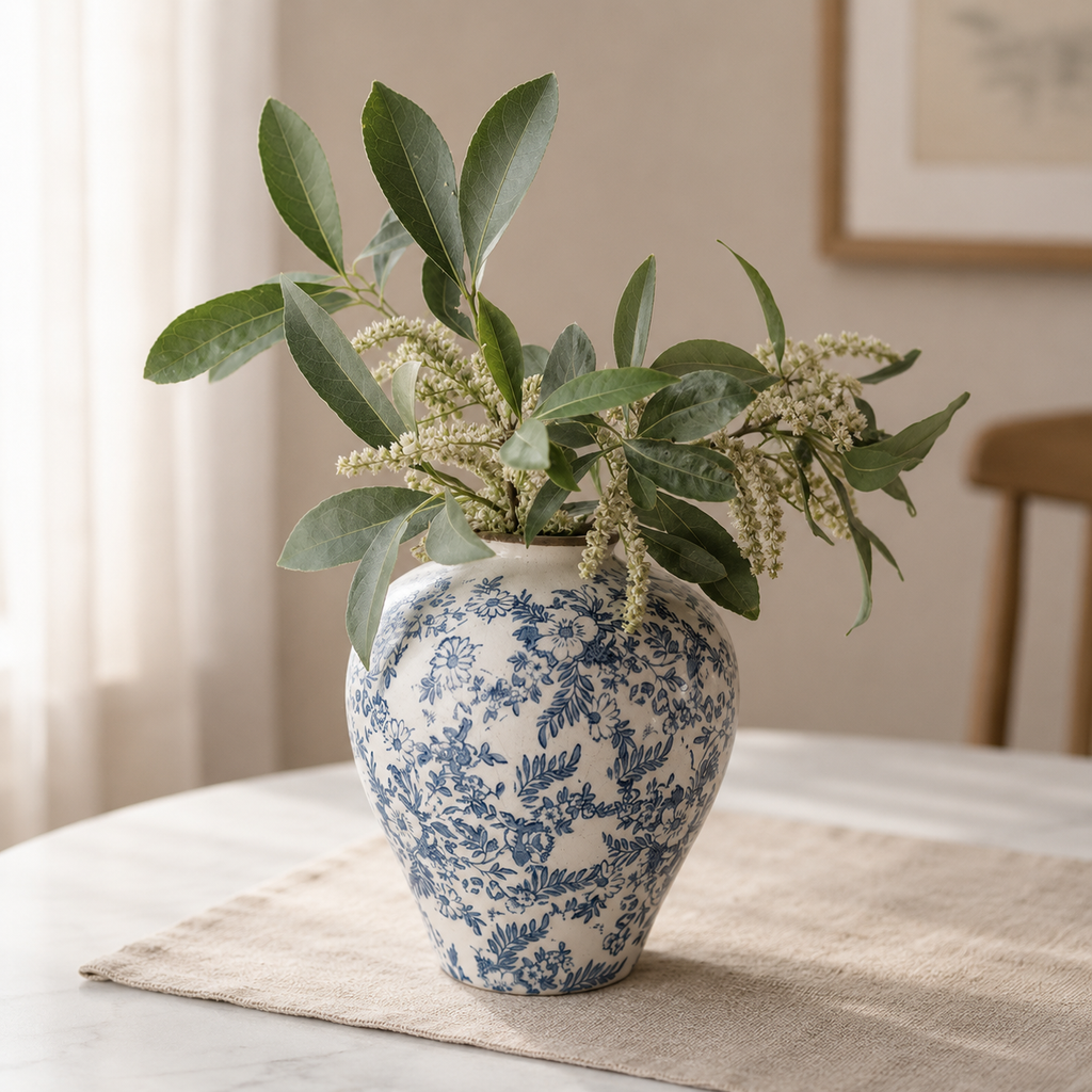 Hand-Painted Blue & White Ceramic Vase