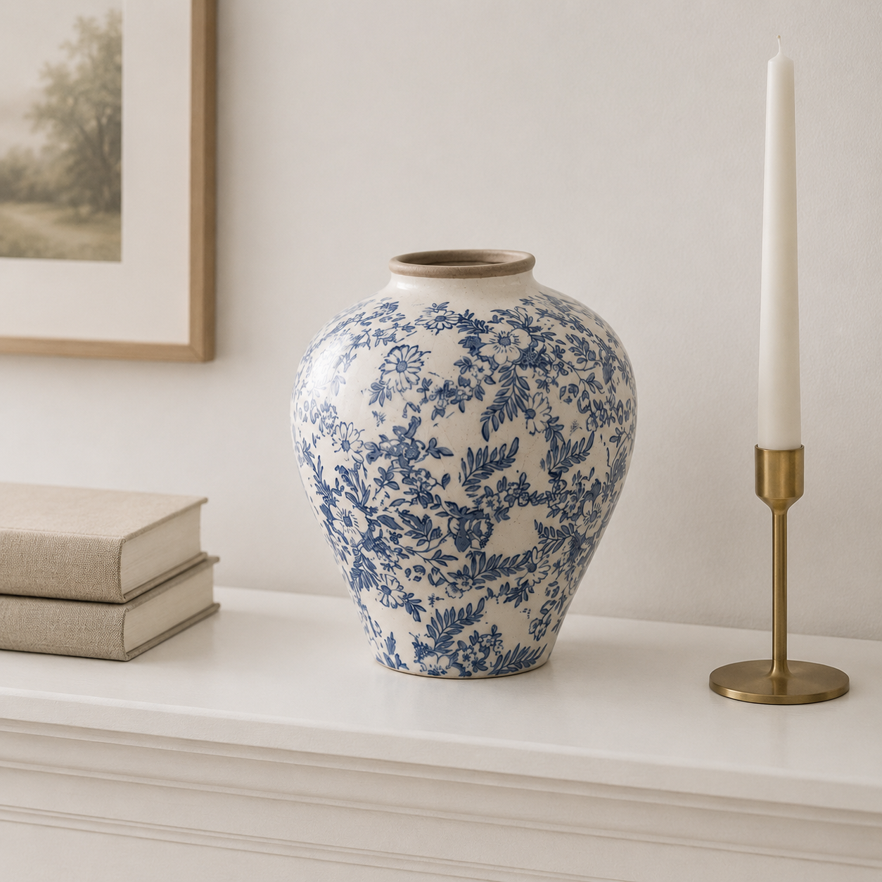 Hand-Painted Blue & White Ceramic Vase