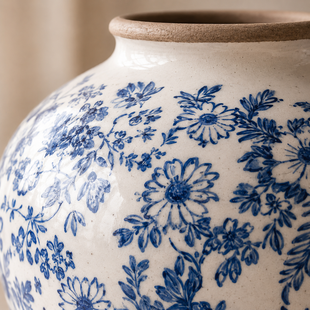 Hand-Painted Blue & White Ceramic Vase
