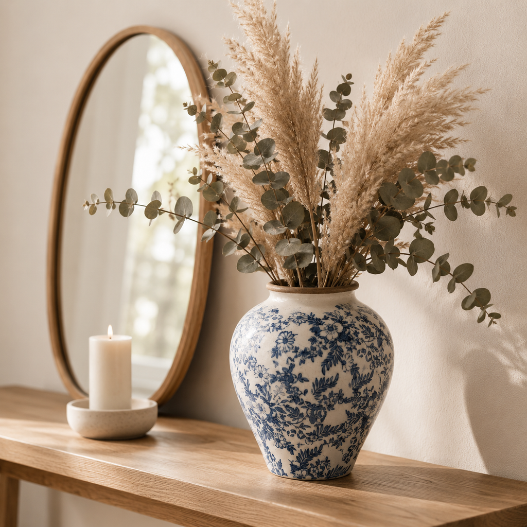 Hand-Painted Blue & White Ceramic Vase
