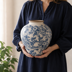 Hand-Painted Blue & White Ceramic Vase
