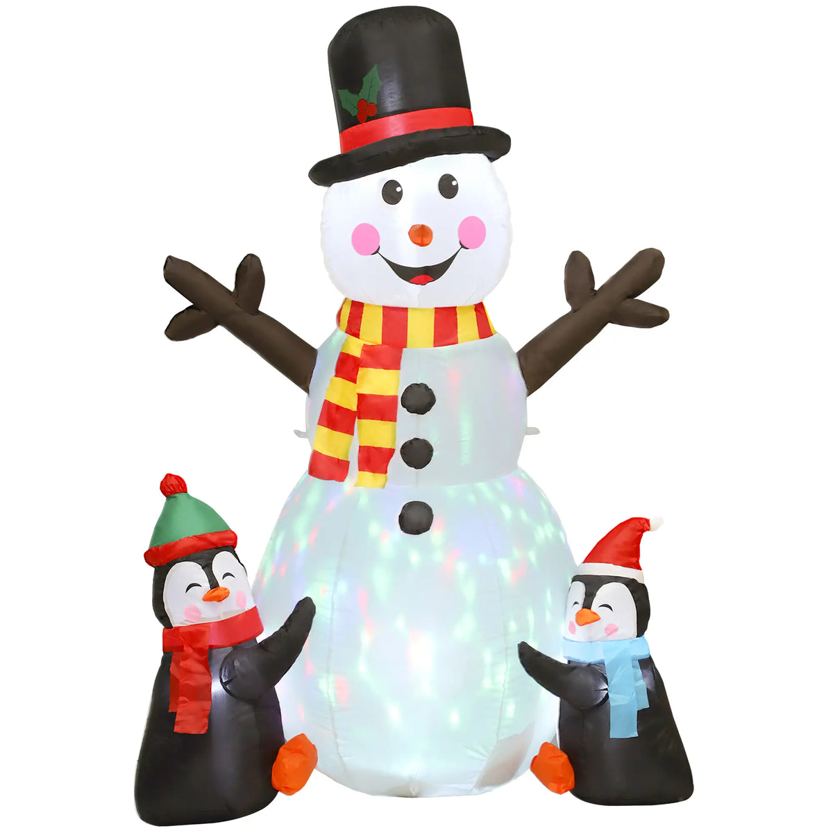 6ft Light-Up Inflatable Snowman and Penguins Christmas Decoration White