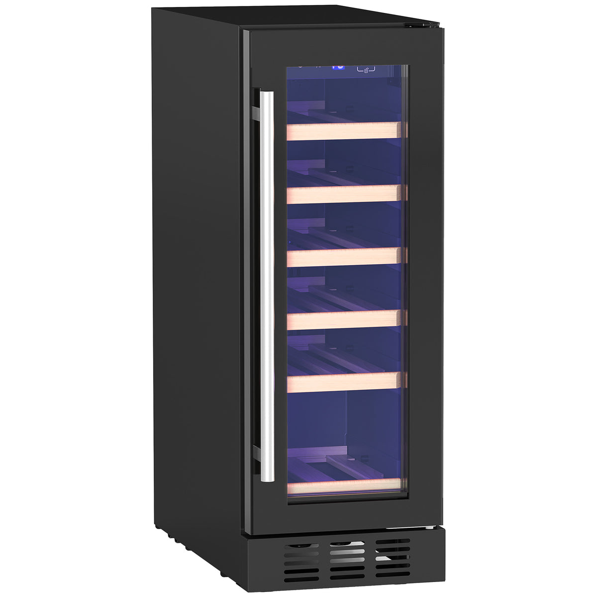 19-Bottle Built-In Wine Fridge with Wooden Racks and UV Glass Door Black