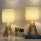 Nordic Wooden Tripod Table Lamp with Linen Shade