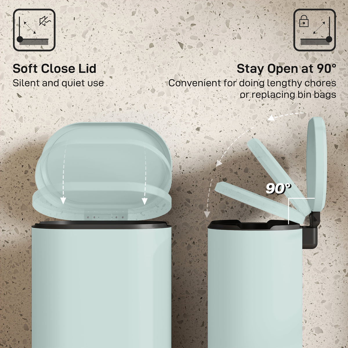 Slim Curved Pedal Kitchen Bin with Soft-Close Lid