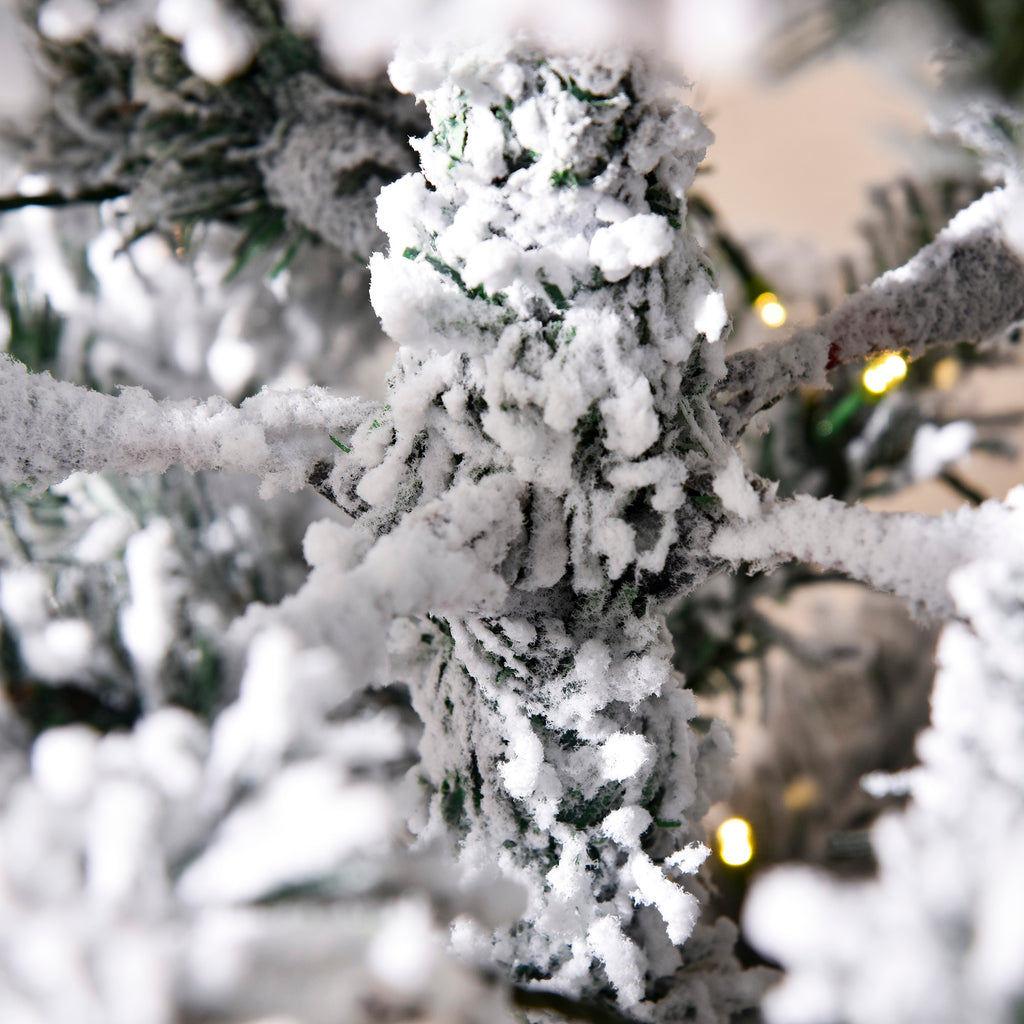 6ft Pre-Lit Snow Flocked Christmas Tree with Warm White LED Lights