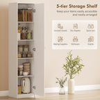 Slim Five-Tier Pantry Storage Cabinet with Soft-Close Hinges White