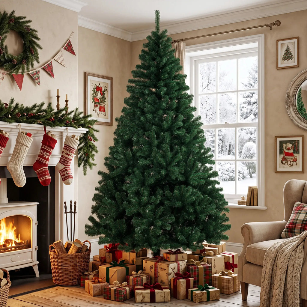 7ft Hinged Fir Christmas Tree with Foldable Steel Stand Green