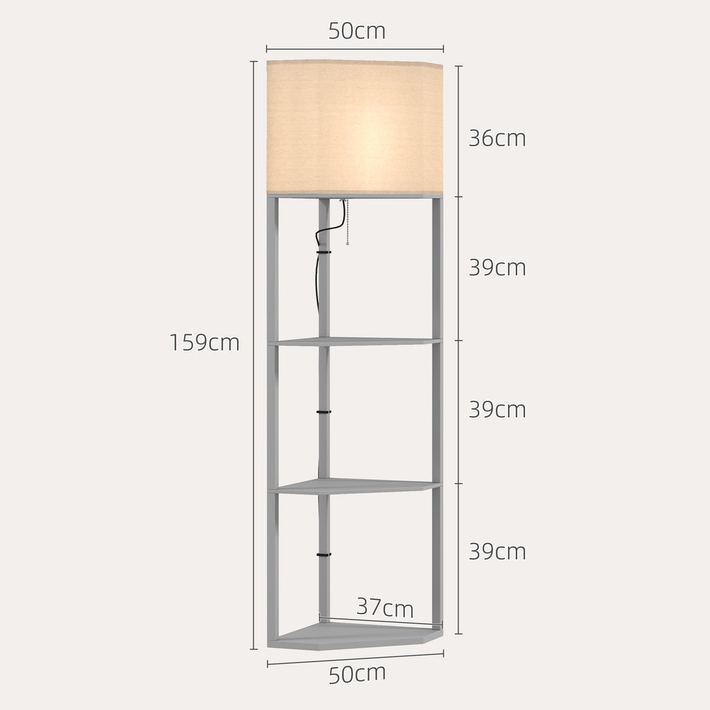 Corner Design Floor Lamp with Shelves and Pull Chain Switch
