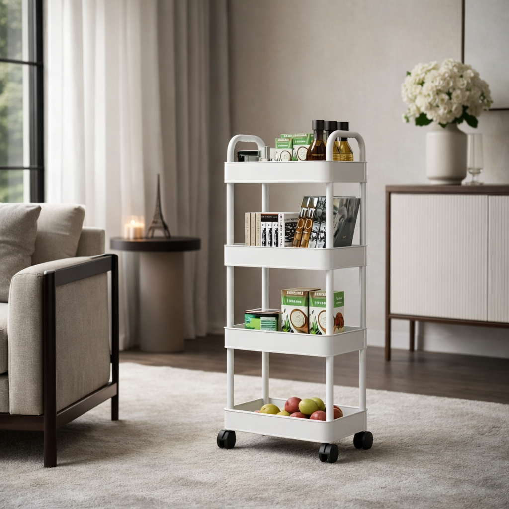 Rolling Storage Cart with Open Tiers – Space-Saving Organiser Modern Home Storage