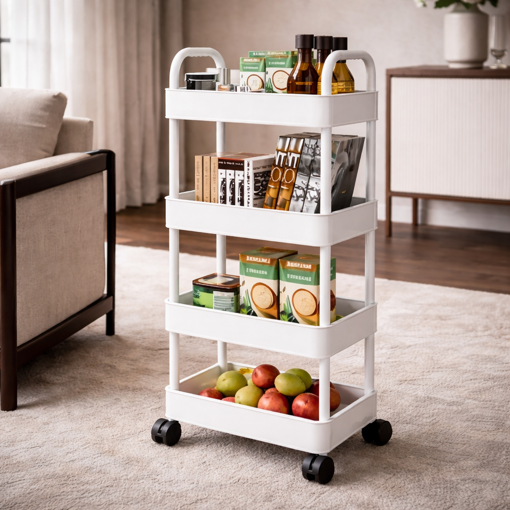 Rolling Storage Cart with Open Tiers – Space-Saving Organiser Modern Home Storage